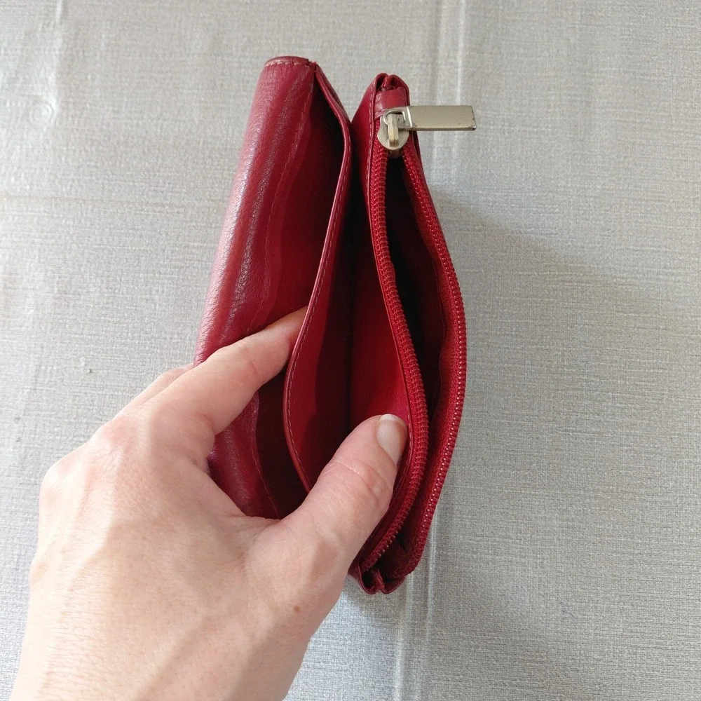 Vtg Paul & Harris Red Leather Bifold Organizer Wallet Travel Made in India
